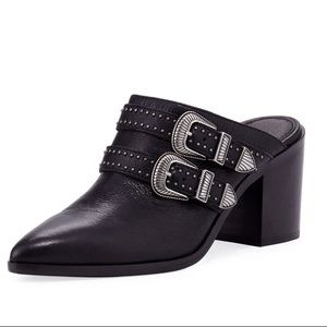 FRYE Flynn Western Black Studded Slide Mules